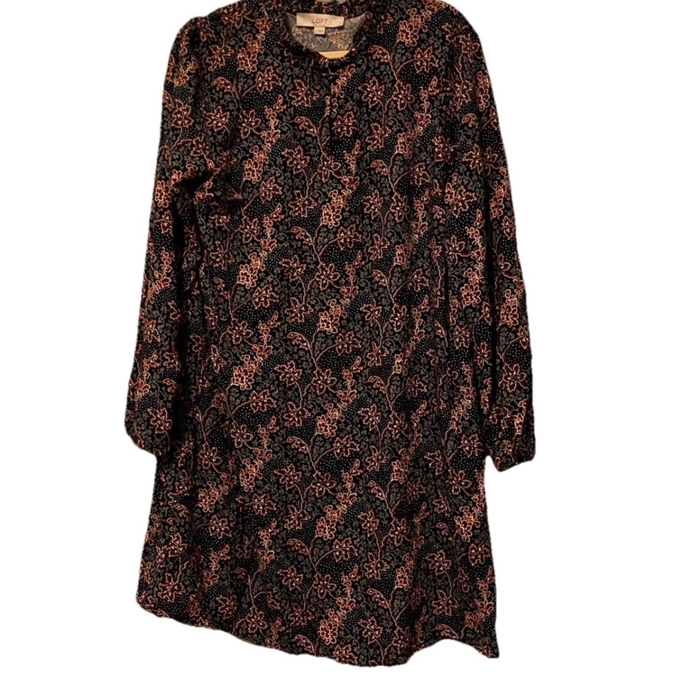LOFT Black Dress with Pink Floral Design